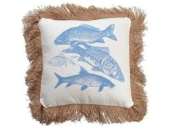 15’W X 15″L Fish Pillow Blue White