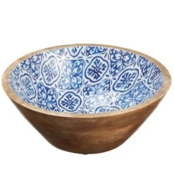 4.3″H X 10.2″D Wood Bowl Blue Brown