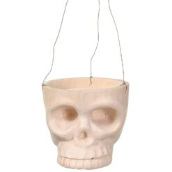 5″ Skull Hanging Candleholder Beige Green