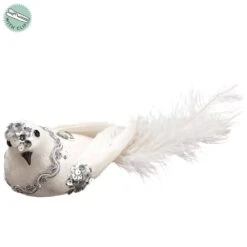 9.84″ Sequin Velvet Bird WithClipWhite