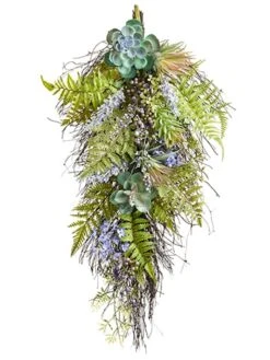 30″H X 13″W Lavender/Succulent /Fern Door Swag Lavender Green