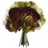 10.5″ Hydrangea/Ranunculus/ Peony/Skimmia Bouquet Eggplant Green