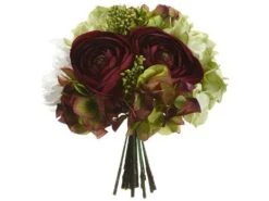 10.5″ Hydrangea/Ranunculus/ Peony/Skimmia Bouquet Eggplant Green
