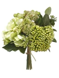 9″ Hydrangea/Sedum Bouquet Two Tone Green