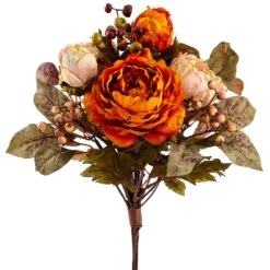 17″ Peony Bouquet Orange Beige