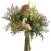 7.5″ Protea/Thistle/Sedum Bouquet Green Burgundy