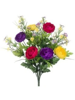 19″ Ranunculus/Mini Daisy Bush X12 Purple Yellow