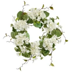 24″ Hydrangea/Snowball Wreath White