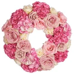 18″ Rose/Hydrangea Wreath Pink Cream
