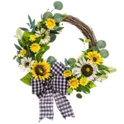 22″ Sunflower/Eucalyptus/Fern Wreath Yellow White