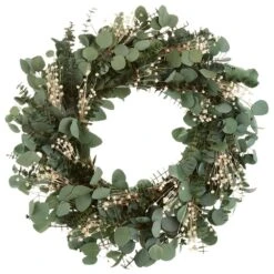 22″ Preserved Silver Dollar/Eucalyptus/Flax Pod Wreath Green Cream