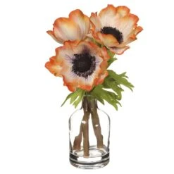 8.5″ Anemone In Glass Vase Two Tone Coral