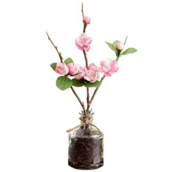 10″ Plum Blossom In Glass Vase Cerise