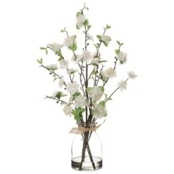 24.5″ Cherry Blossom In Glass Vase White