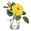 8″ Camellia In Glass Vase Yellow
