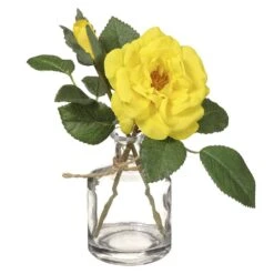 8″ Camellia In Glass Vase Yellow