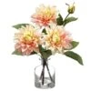 14″ Dahlia In Glass Vase Pink Green