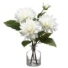 14″ Dahlia In Glass Vase White