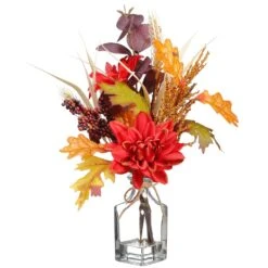 14″ Gerbera Daisy/Berry/Pine Cone In Glass Vase Fall