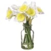 10″ Daffodil In Glass Vase White Yellow