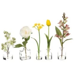 10″ – 17″ Assorted Spring Flower In Glass Vase (5 Ea/set) Mixed