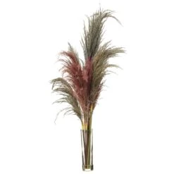 28″ Reed Grass In Glass Vase Gray Mauve