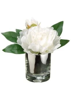 7″ Peony In Glass Vase White