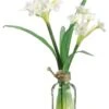 11″ Narcissus In Glass Vase White