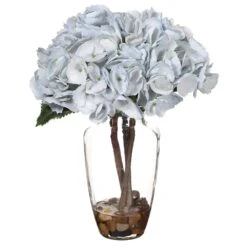 13.5″ Hydrangea In Glass Vase Blue Gray