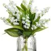 9″ Lily Of The Valley In Glass Vase White