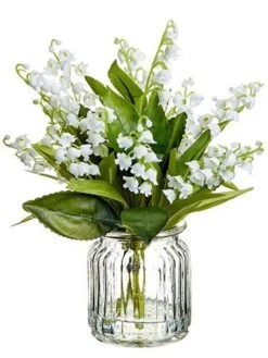 9″ Lily Of The Valley In Glass Vase White