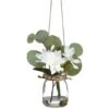 6″ Hanging Narcissus/Eucalyptus In Glass VaseWhite