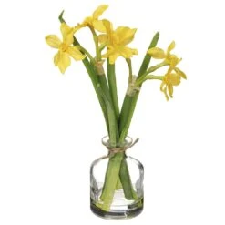 12″ Narcissus In Glass Vase Yellow