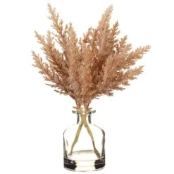 11″ Pampas In Glass Vase Beige