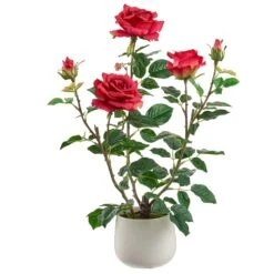 21.6″ Rose In Ceramic Vase Red
