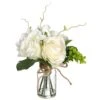 9″ Rose/Hydrangea In Glass Vase Cream