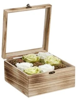 4.7″H X 8.8″W X 8.8″L Rose/Sedum in Wood Box White Green