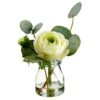 5.5″ Ranunculus/Eucalyptus In Glass Vase Soft Yellow