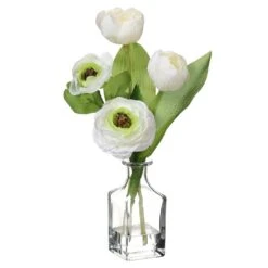 12″ Ranunculus In Glass Vase White