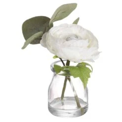 6″ Ranunculus In Glass Vase White