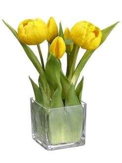 9″ Tulip In Glass Vase Yellow