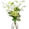 15″ Sweet Pea/Snowball In Glass Vase Green White