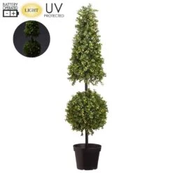 42″ Battery Operated UV Protected Boxwood Cone Topiary 50 Led Lights In Pot G