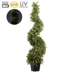 46″ Battery Operated UV Protected Boxwood Spiral 70 Led Lights In Pot Green
