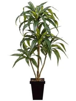 4′ Dracena Plant In Metal Pot Green Grey