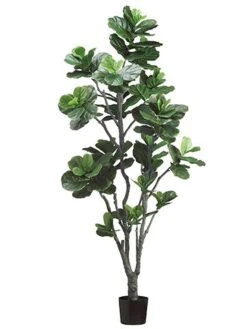 7′ Fiddle Leaf Tree With PU Trunk And 152 Leaves In Plastic Pot Green