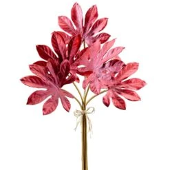 18″ Fatsia Leaf Bundle X5 Dark Red