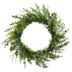 24″ Plastic Eucalyptus Leaf Wreath Green Gray