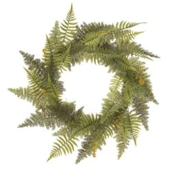 24″ Mixed Fern Wreath Green