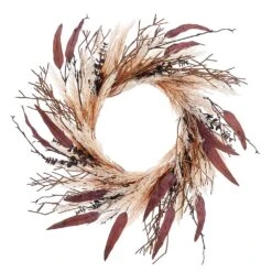 24″ Eucalyptus/Rattail Grass/ Twig Wreath Beige Brown